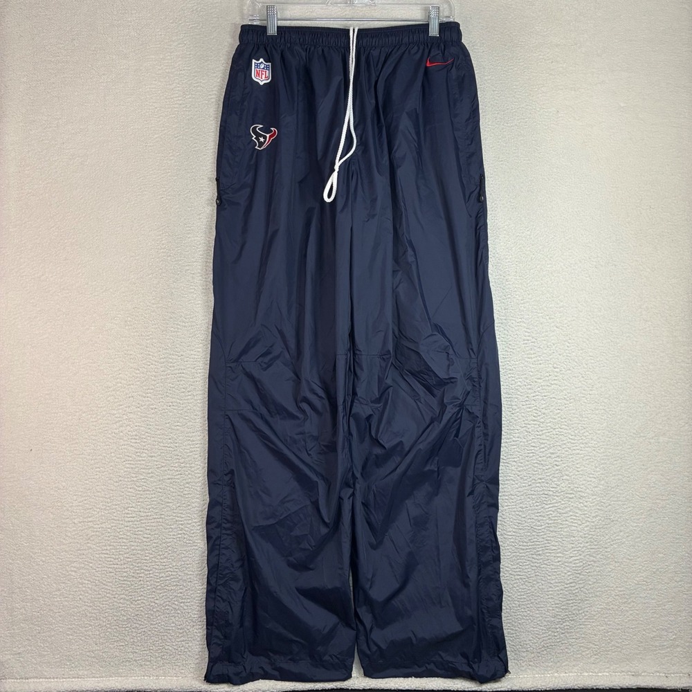 Nike Houston Texan Baggy Track Pants Men L Blue Storm Fit On Field Ankle Zip USA